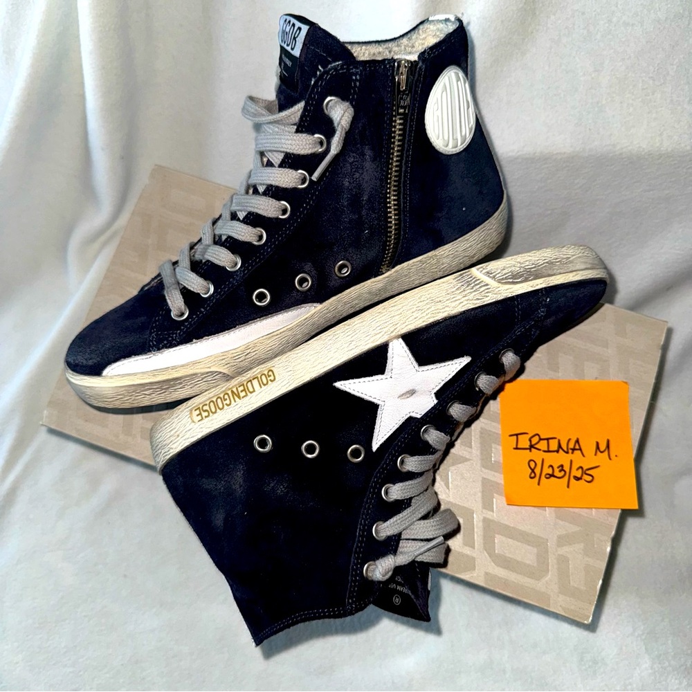 NEW! GGDB GOLDEN GOOSE Navy Suede Francy Side-Zip Sneakers size 39 New in Box! - Picture 2 of 16